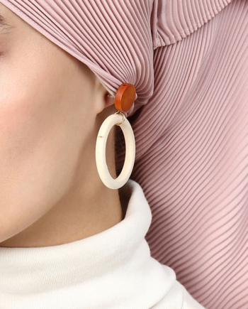 Wooden Round Earring - Beige